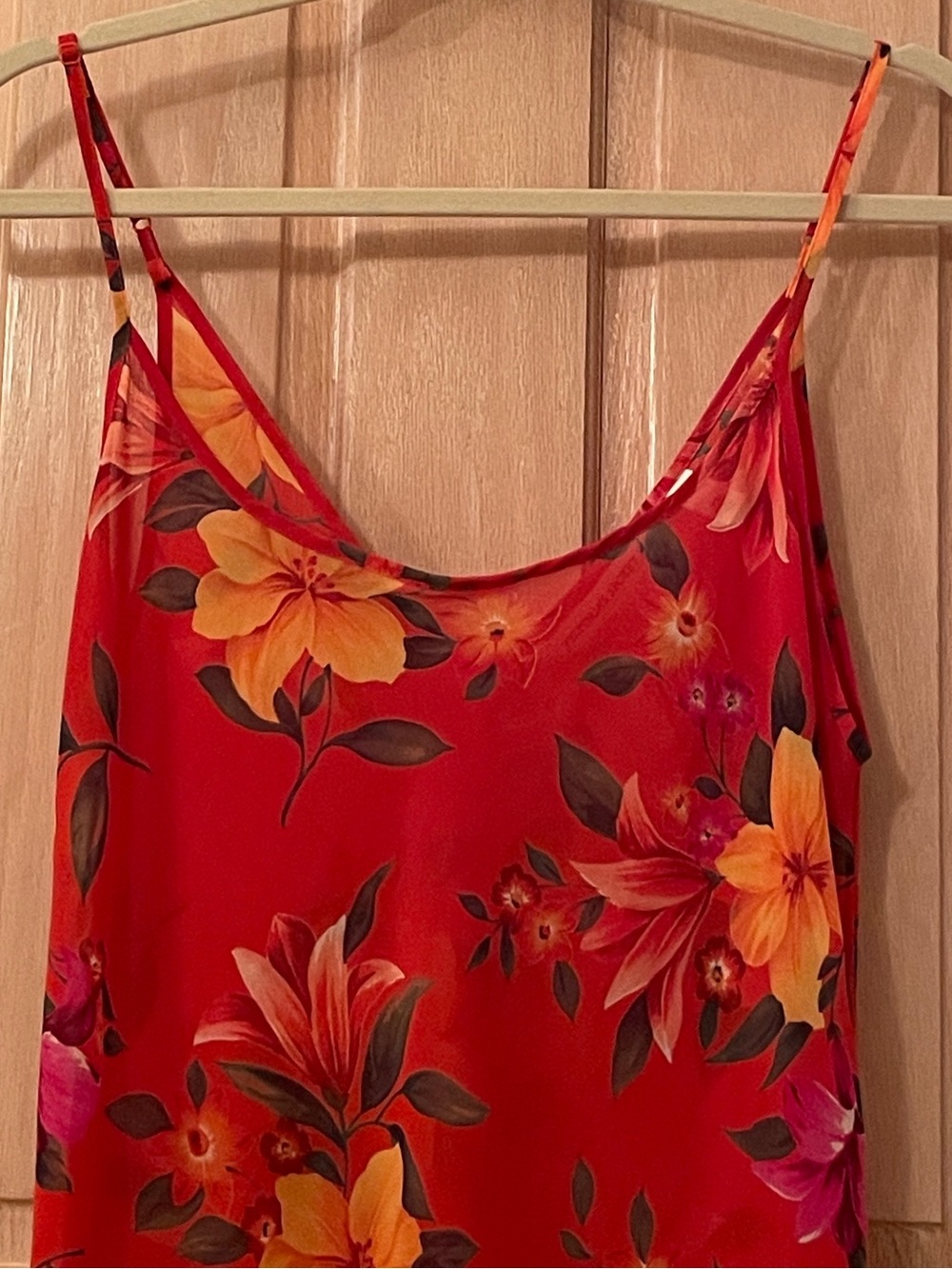 Victoria's Secret Sheer Red Floral Slip Dress with Green Leaf Accents - Picture 5 of 11